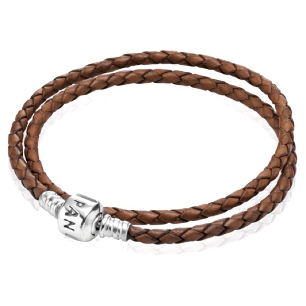 Pandora Brown Double Braided Leather Wrap